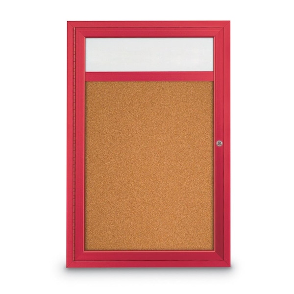 United Visual Products Slim Enclosed Corkboard, 30"x36", Bronze Alum Frame/Amethyst UVEB3036-BRONZE-AMETHY - main
